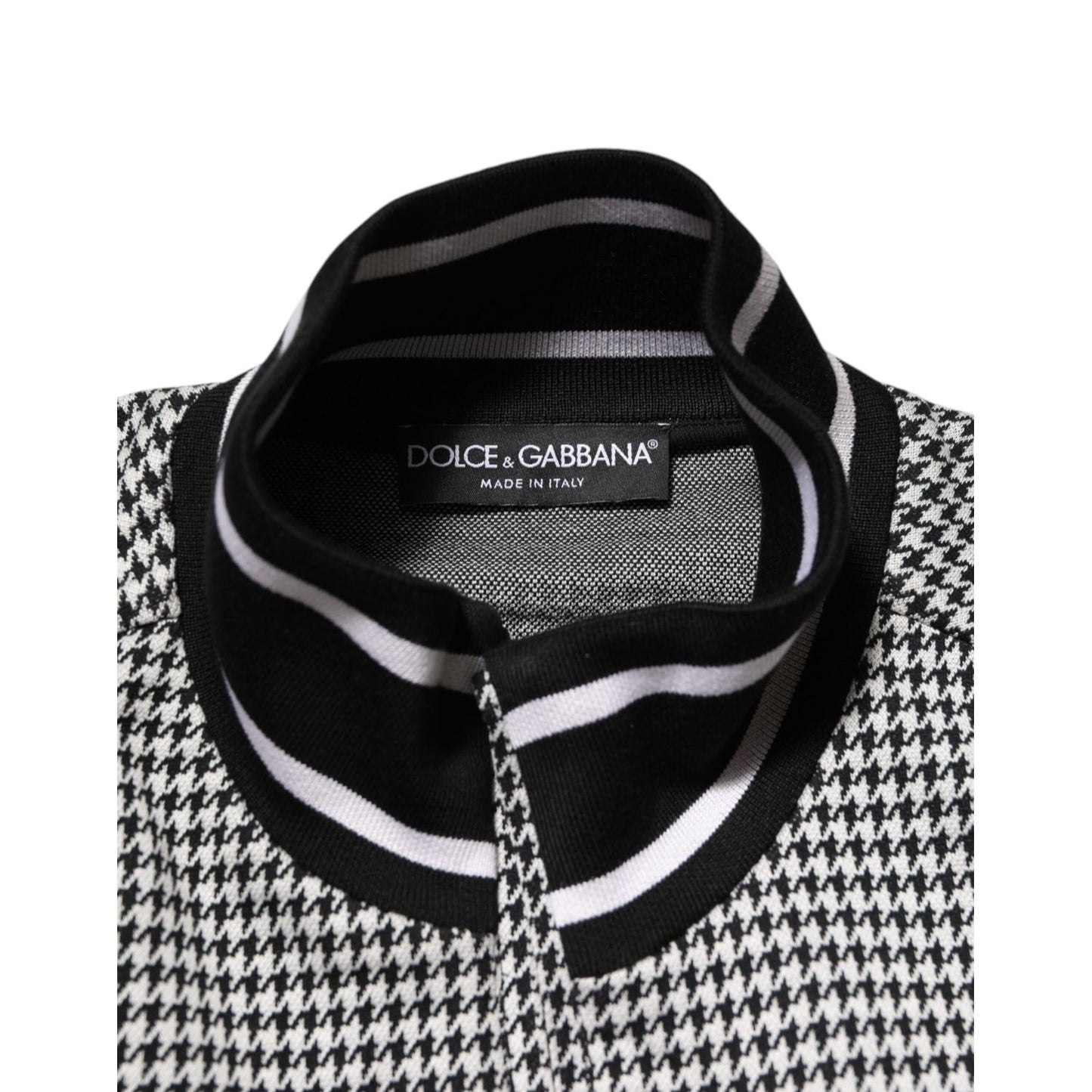 Dolce & Gabbana Black White Houndstooth Wool Crest Jacket Sweater Dolce & Gabbana