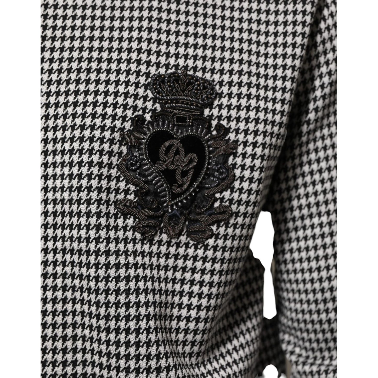 Dolce & Gabbana Black White Houndstooth Wool Crest Jacket Sweater Dolce & Gabbana