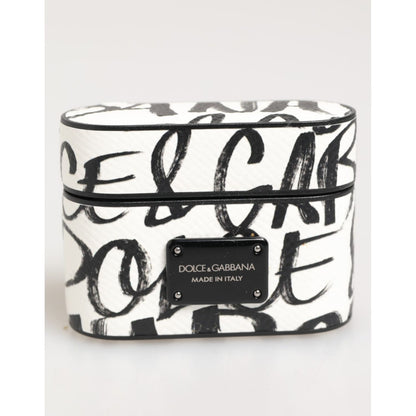 Dolce & Gabbana Black White Leather Monogram Print Logo Holder Airpods Case Dolce & Gabbana