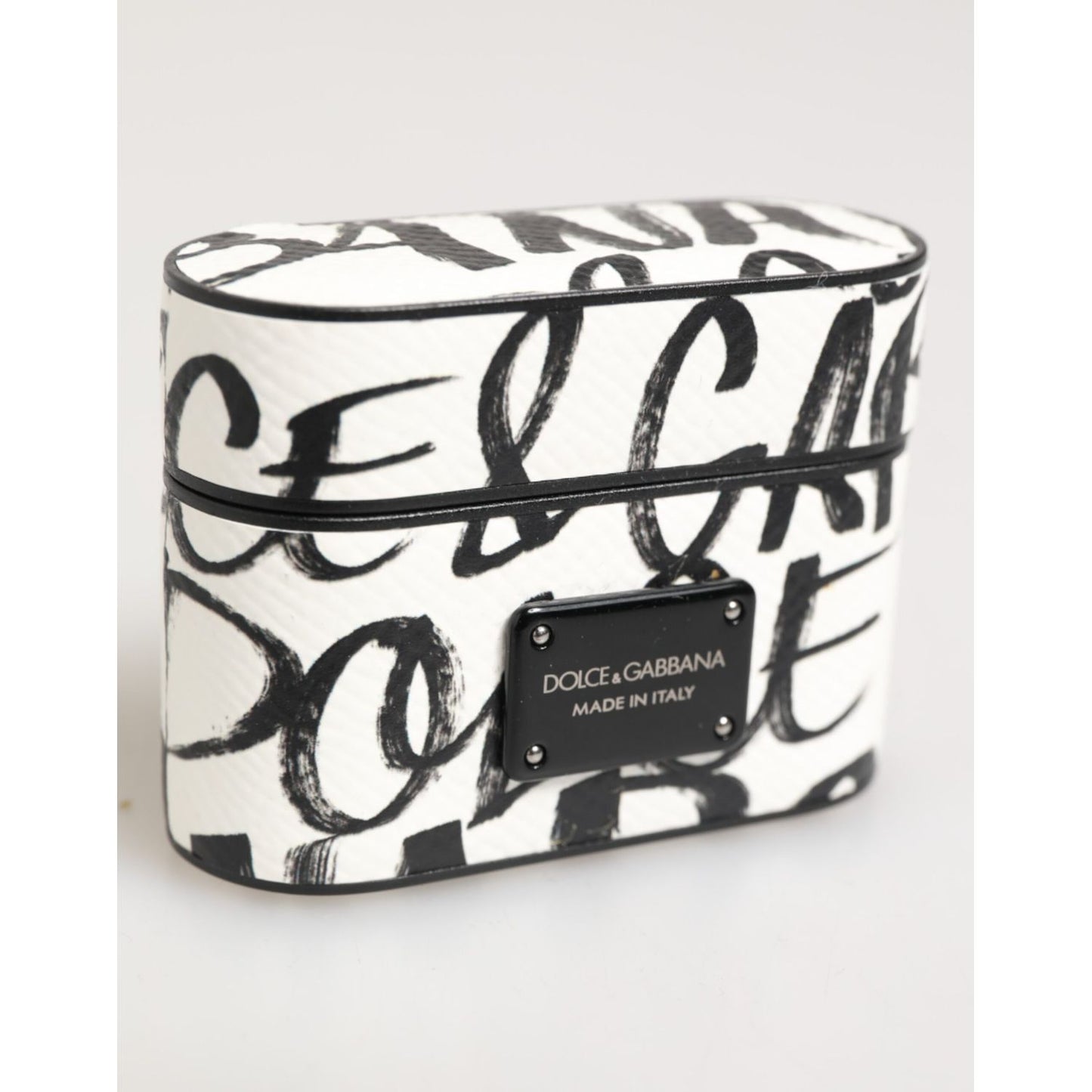 Dolce & Gabbana Black White Leather Monogram Print Logo Holder Airpods Case Dolce & Gabbana