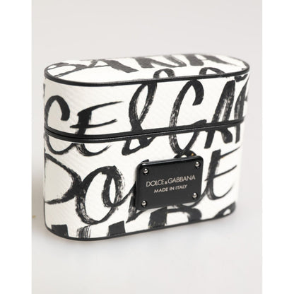 Dolce & Gabbana Black White Leather Monogram Print Logo Holder Airpods Case Dolce & Gabbana