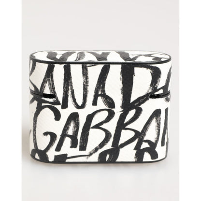 Dolce & Gabbana Black White Leather Monogram Print Logo Holder Airpods Case Dolce & Gabbana