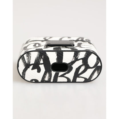 Dolce & Gabbana Black White Leather Monogram Print Logo Holder Airpods Case Dolce & Gabbana