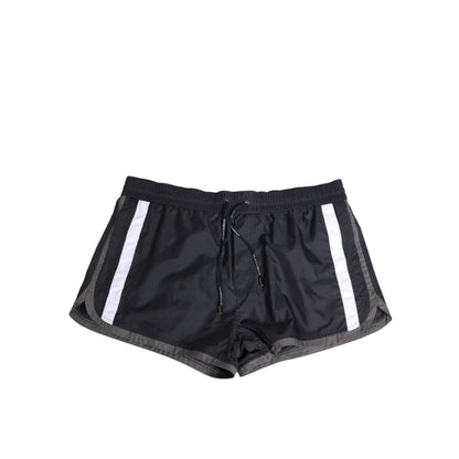 Dolce & Gabbana Black White Polyester Logo Elastic Waistband Swimwear Dolce & Gabbana