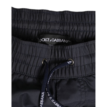 Dolce & Gabbana Black White Polyester Logo Elastic Waistband Swimwear Dolce & Gabbana