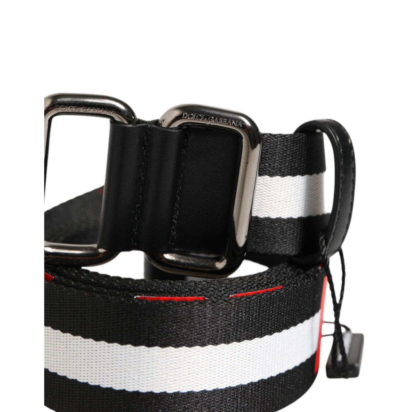 Dolce & Gabbana Black White Striped Logo Metal Buckle Belt Dolce & Gabbana