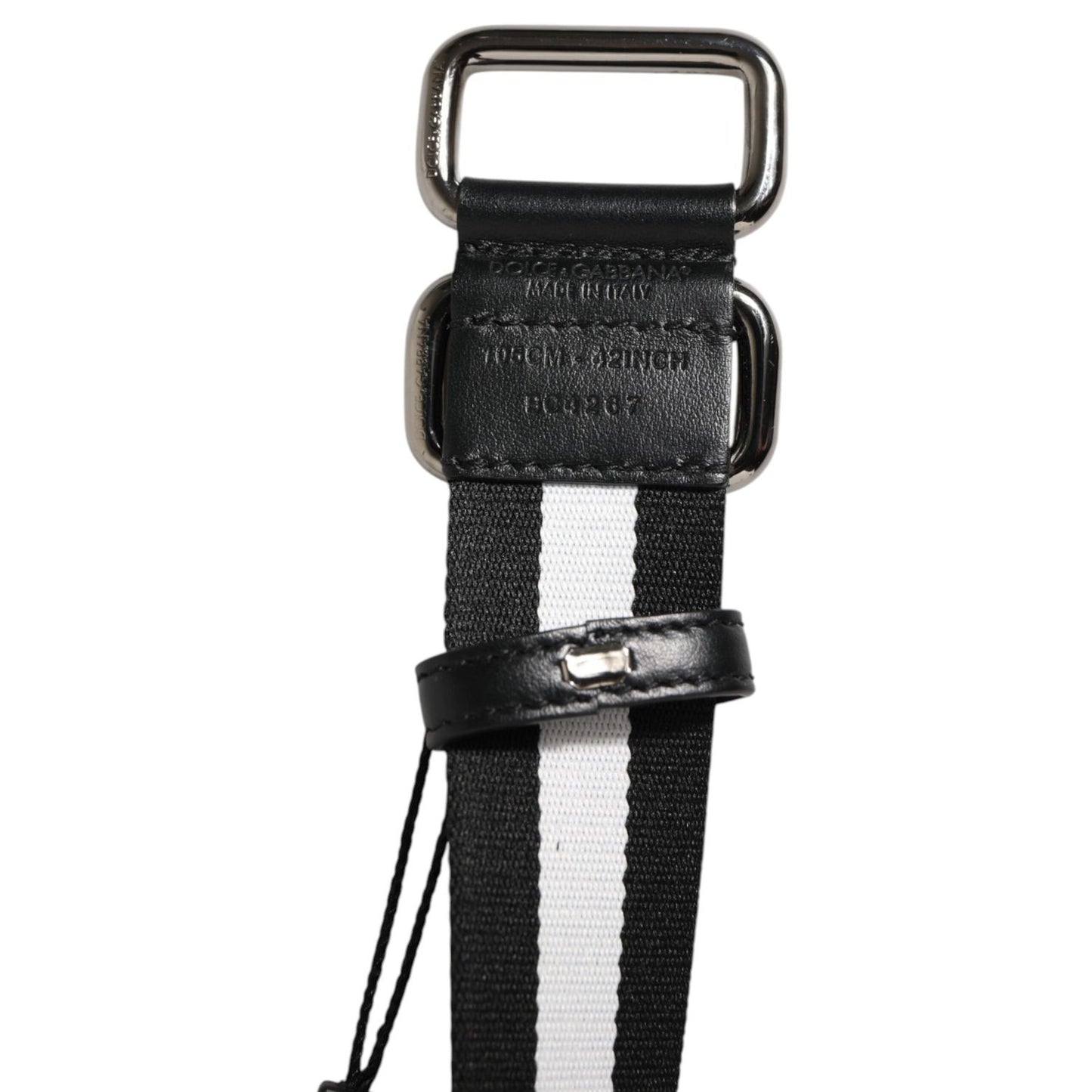 Dolce & Gabbana Black White Striped Logo Metal Buckle Belt Dolce & Gabbana
