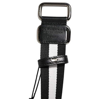 Dolce & Gabbana Black White Striped Logo Metal Buckle Belt Dolce & Gabbana