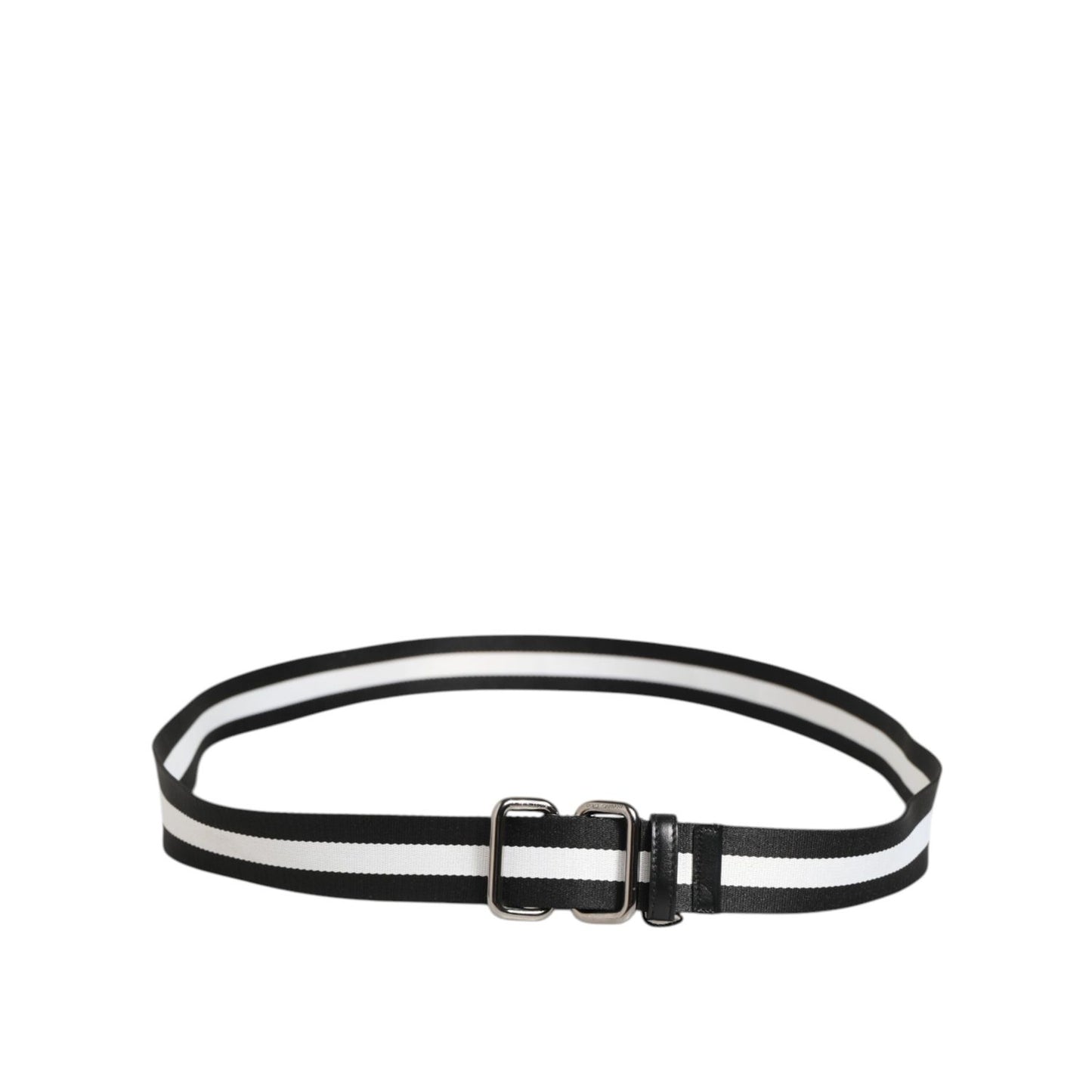 Dolce & Gabbana Black White Striped Logo Metal Buckle Belt Dolce & Gabbana