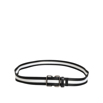 Dolce & Gabbana Black White Striped Logo Metal Buckle Belt Dolce & Gabbana