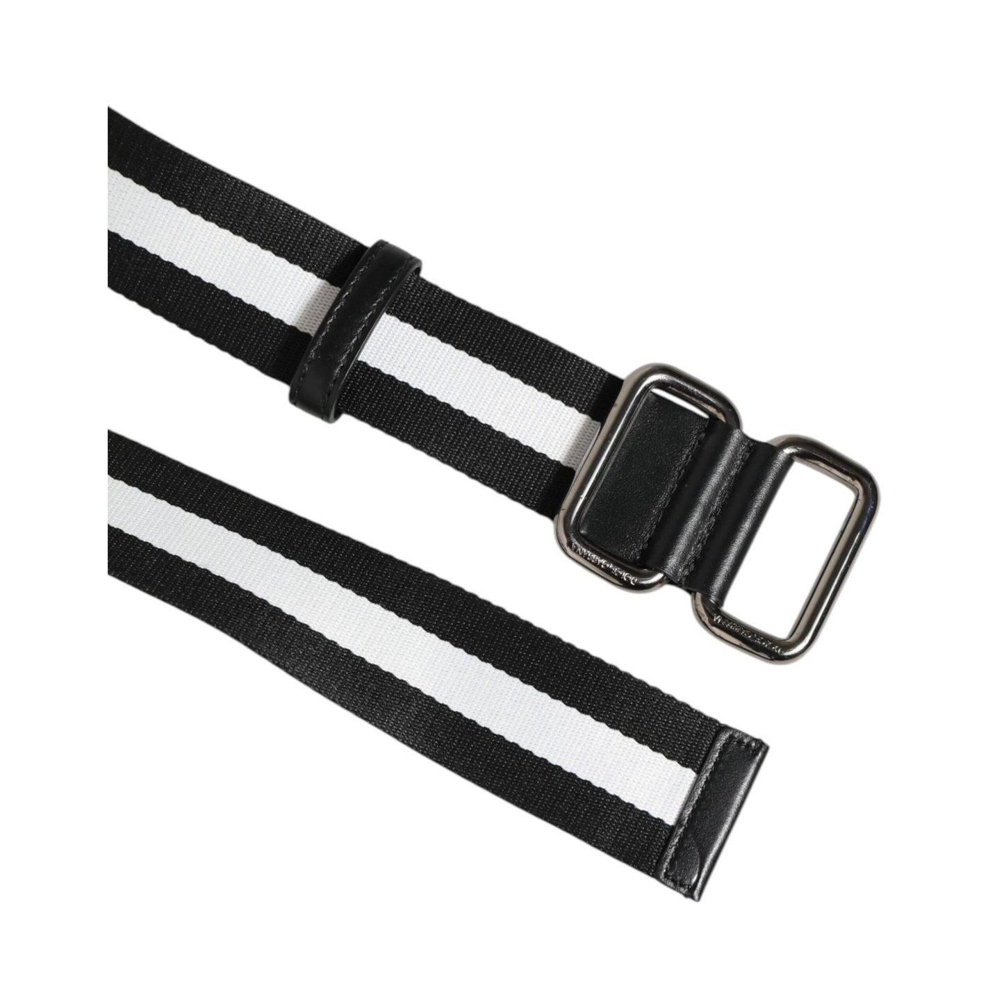 Dolce & Gabbana Black White Striped Logo Metal Buckle Belt Dolce & Gabbana
