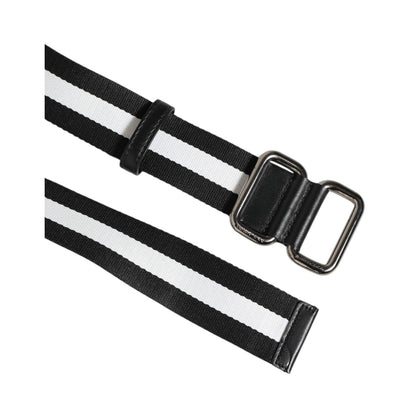 Dolce & Gabbana Black White Striped Logo Metal Buckle Belt Dolce & Gabbana