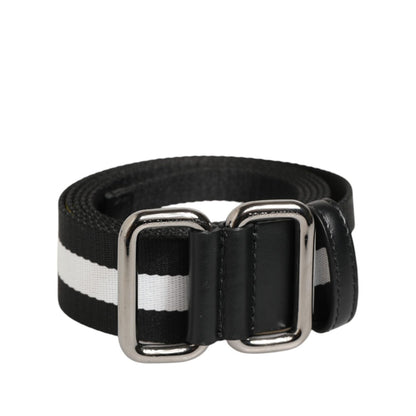 Dolce & Gabbana Black White Striped Metal Buckle Men Belt Dolce & Gabbana