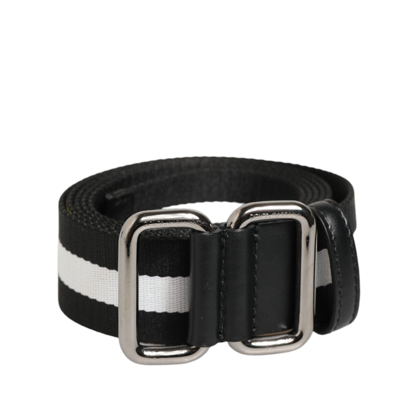 Dolce & Gabbana Black White Striped Metal Buckle Men Belt Dolce & Gabbana