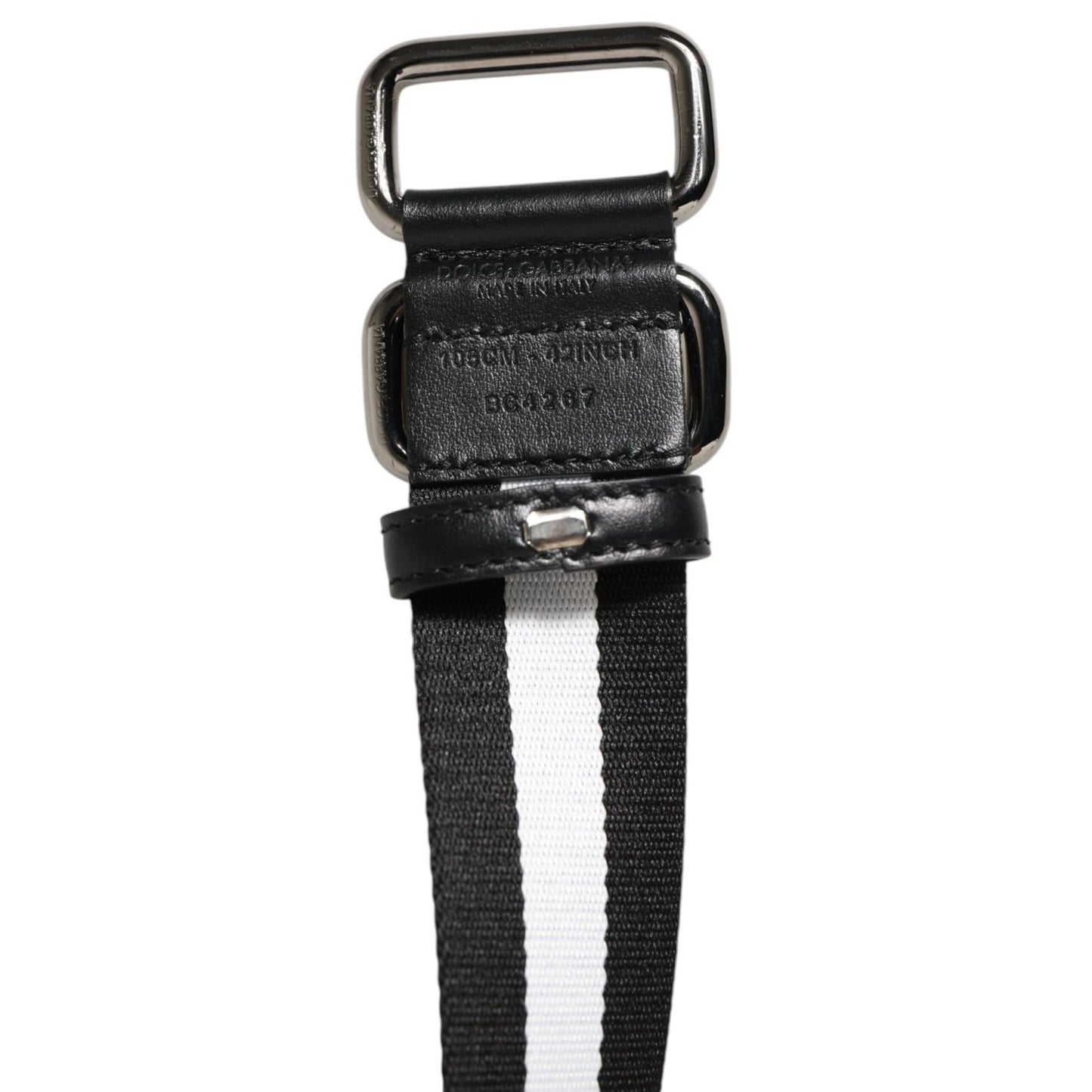 Dolce & Gabbana Black White Striped Metal Buckle Men Belt Dolce & Gabbana