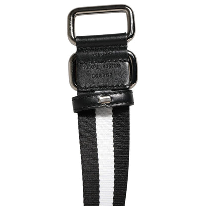 Dolce & Gabbana Black White Striped Metal Buckle Men Belt Dolce & Gabbana