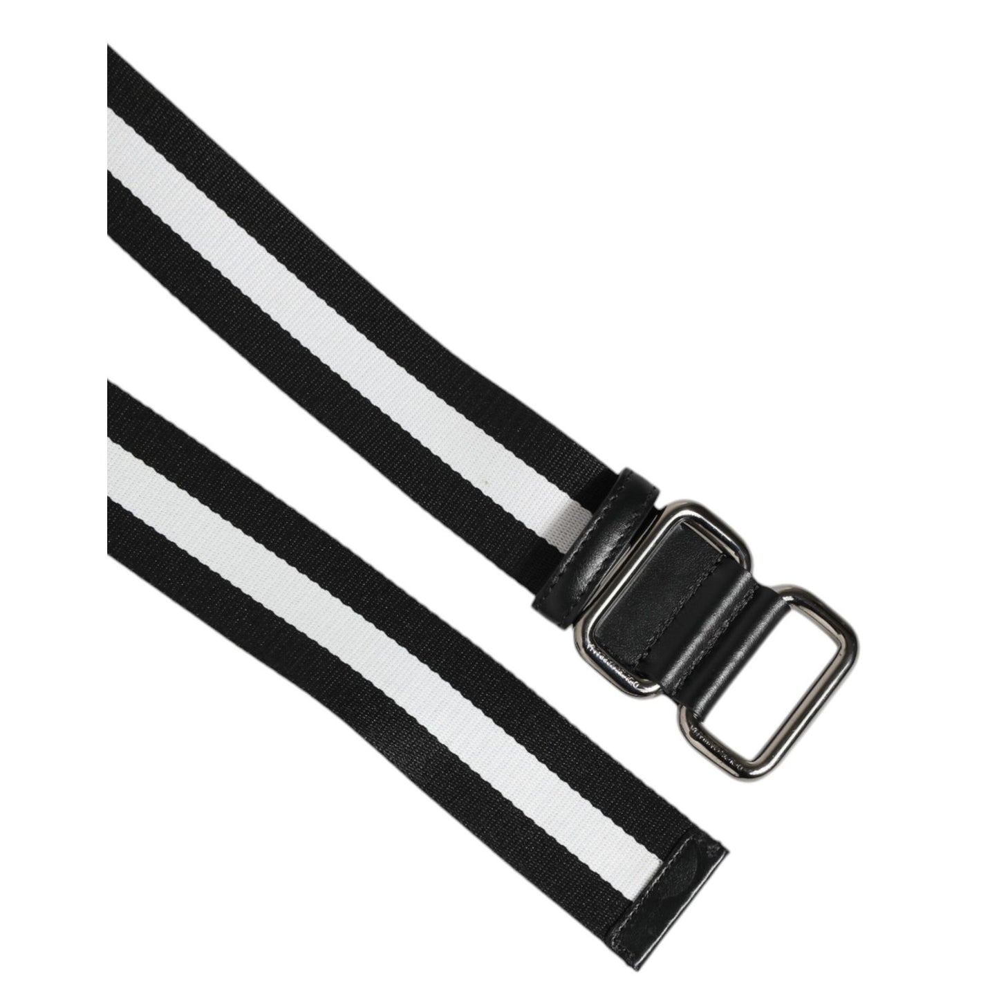Dolce & Gabbana Black White Striped Metal Buckle Men Belt Dolce & Gabbana