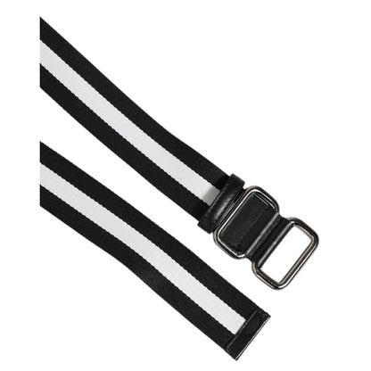 Dolce & Gabbana Black White Striped Metal Buckle Men Belt Dolce & Gabbana