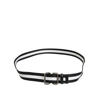 Dolce & Gabbana Black White Striped Metal Buckle Men Belt Dolce & Gabbana