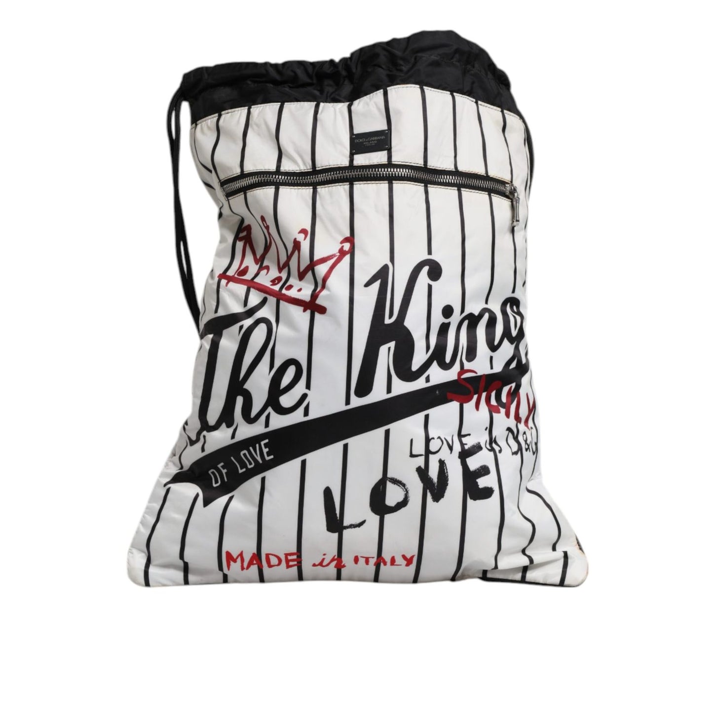 Dolce & Gabbana Black White Striped Polyester Drawstring Backpack Bag Dolce & Gabbana