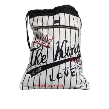 Dolce & Gabbana Black White Striped Polyester Drawstring Backpack Bag Dolce & Gabbana
