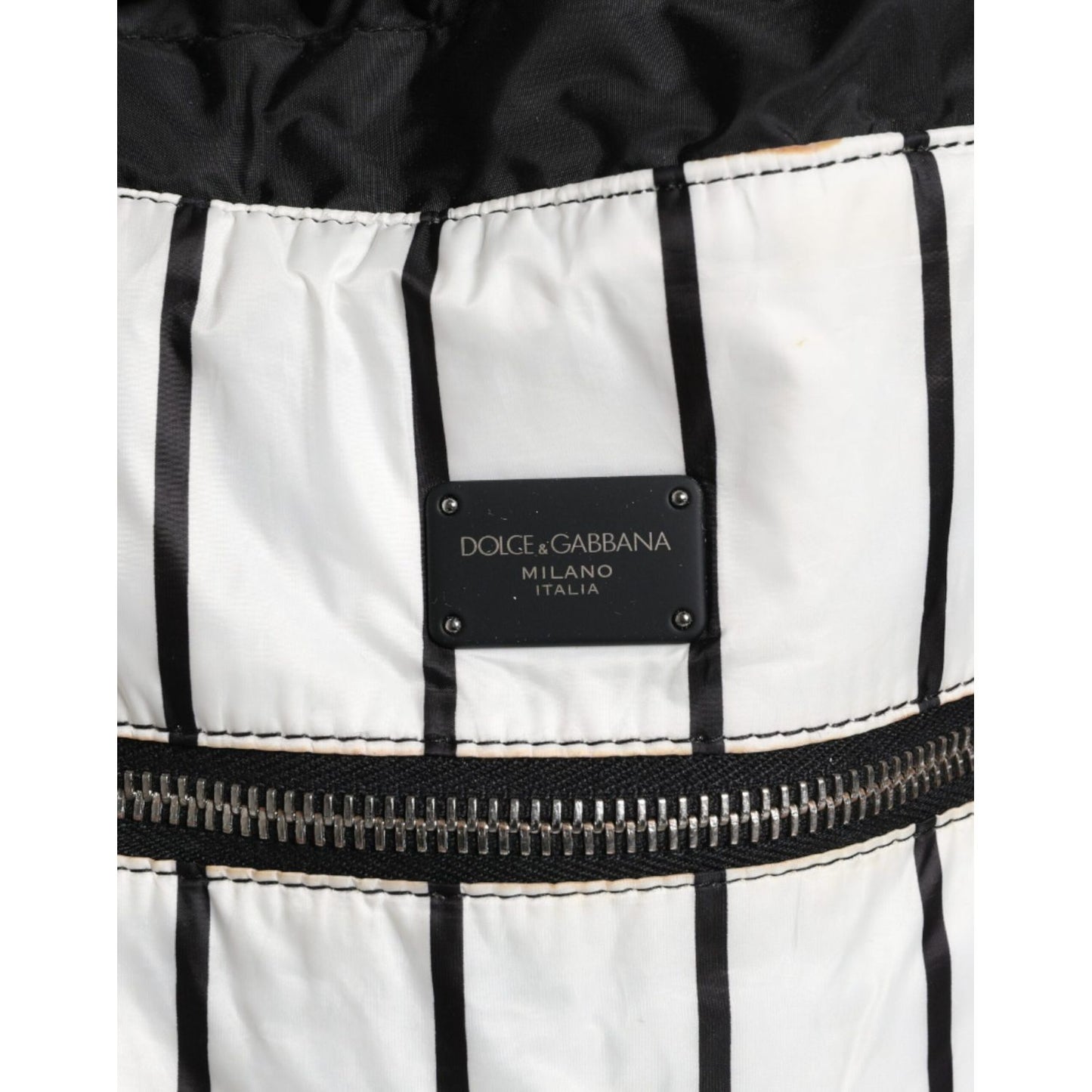 Dolce & Gabbana Black White Striped Polyester Drawstring Backpack Bag Dolce & Gabbana