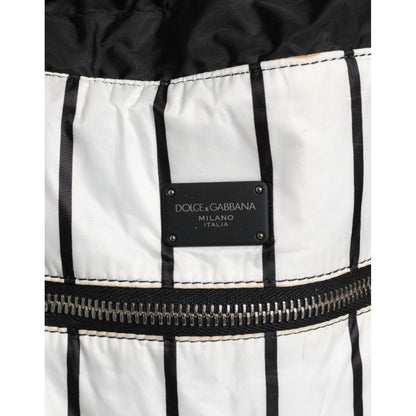 Dolce & Gabbana Black White Striped Polyester Drawstring Backpack Bag Dolce & Gabbana