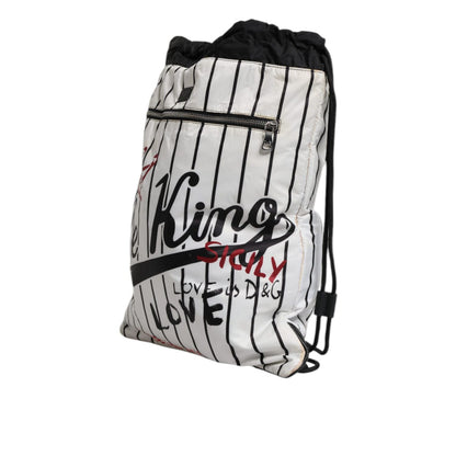 Dolce & Gabbana Black White Striped Polyester Drawstring Backpack Bag Dolce & Gabbana