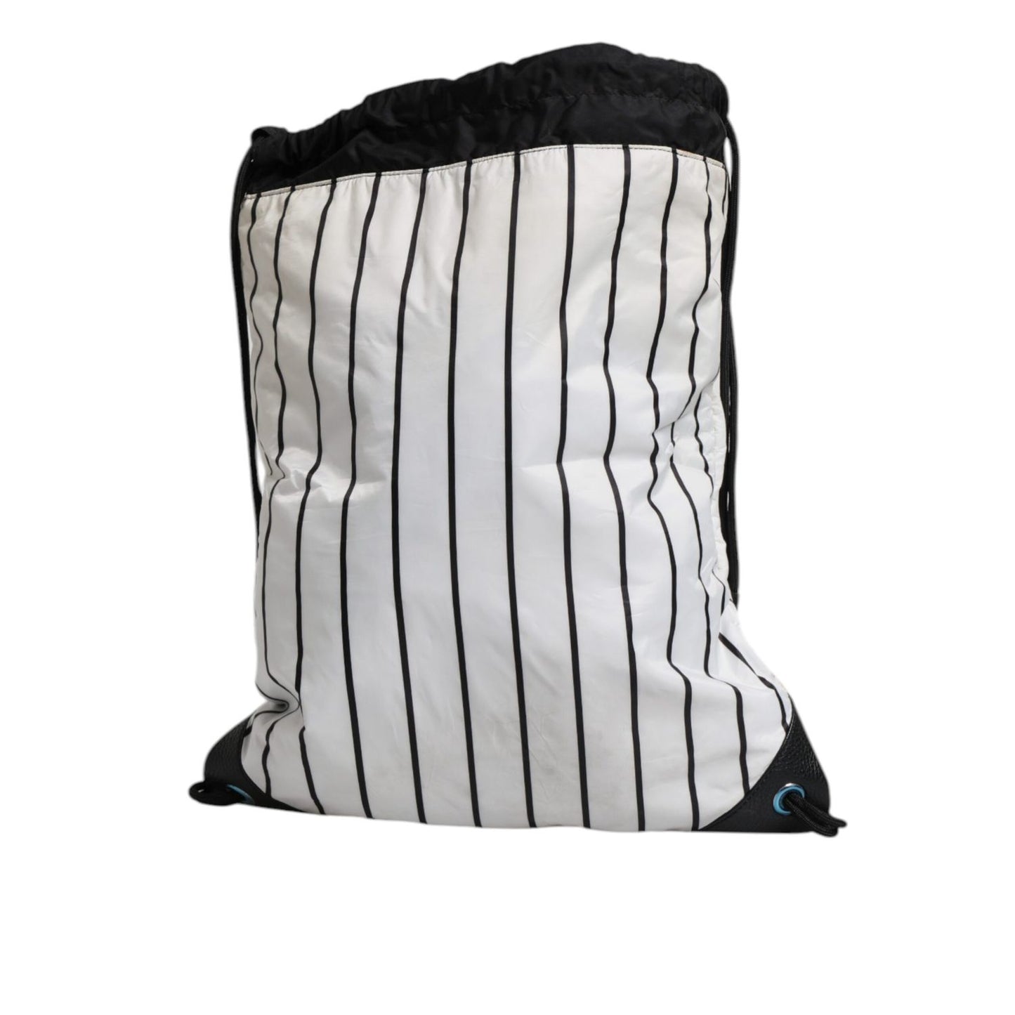 Dolce & Gabbana Black White Striped Polyester Drawstring Backpack Bag Dolce & Gabbana