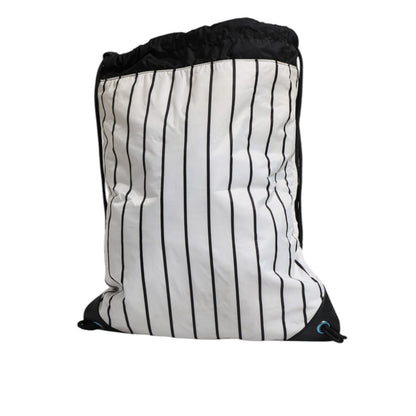 Dolce & Gabbana Black White Striped Polyester Drawstring Backpack Bag Dolce & Gabbana