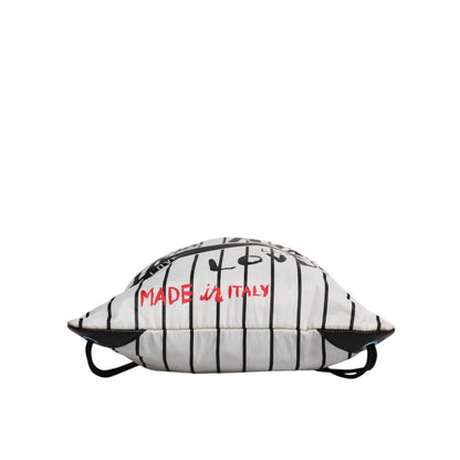Dolce & Gabbana Black White Striped Polyester Drawstring Backpack Bag Dolce & Gabbana