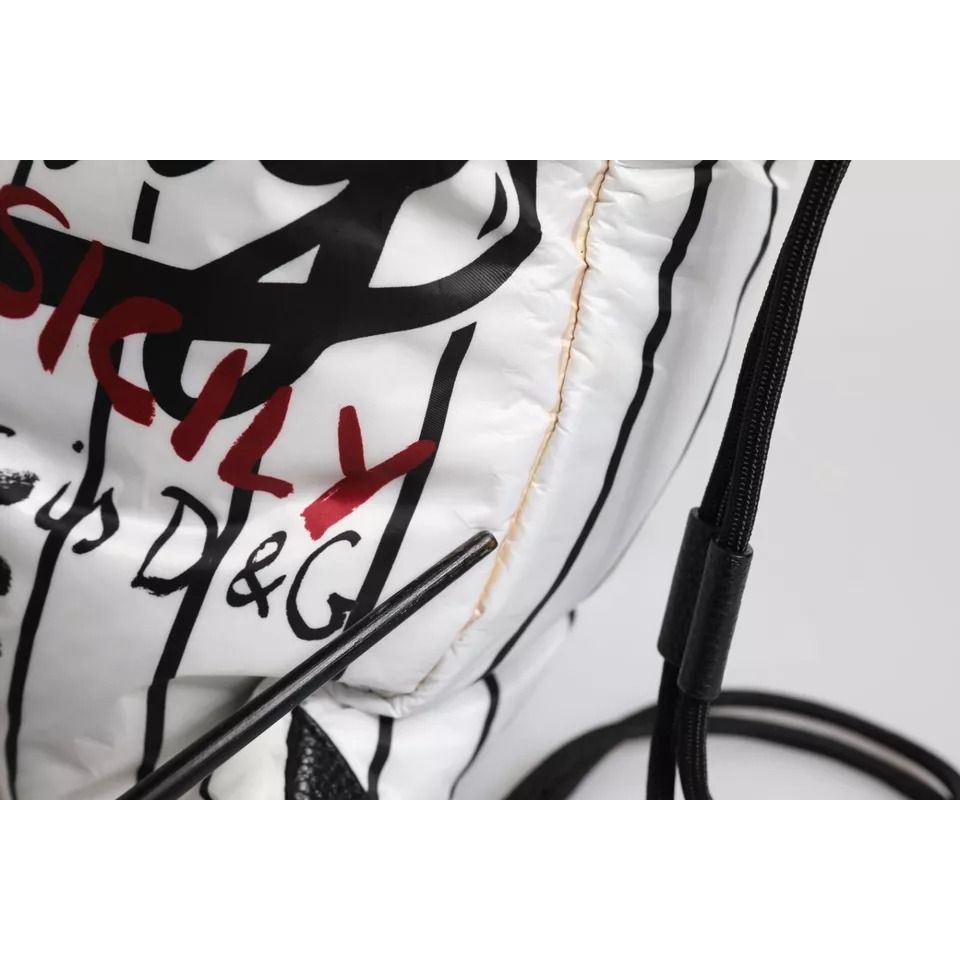 Dolce & Gabbana Black White Striped Polyester Drawstring Backpack Bag Dolce & Gabbana