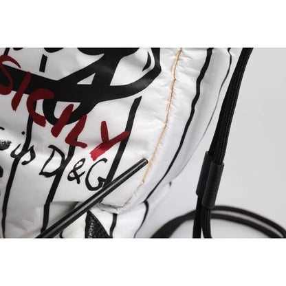 Dolce & Gabbana Black White Striped Polyester Drawstring Backpack Bag Dolce & Gabbana