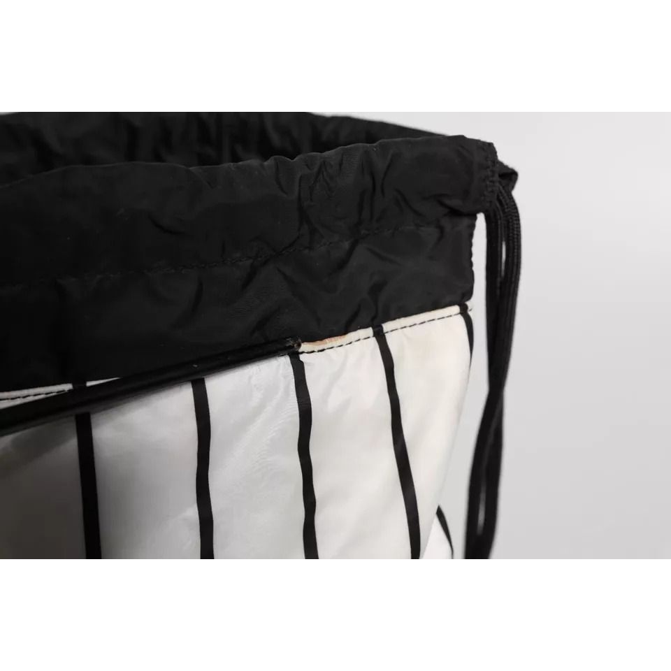Dolce & Gabbana Black White Striped Polyester Drawstring Backpack Bag Dolce & Gabbana