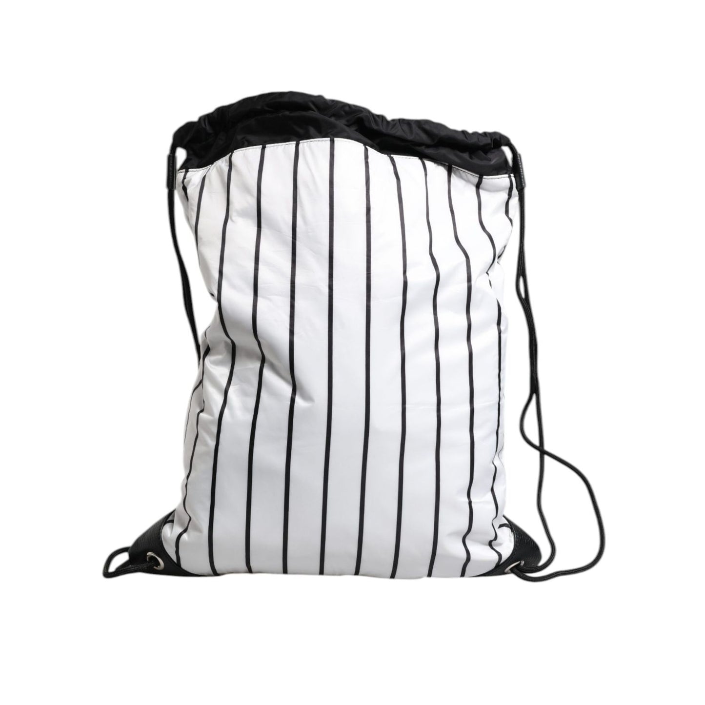 Dolce & Gabbana Black White Striped Polyester Drawstring Bag Dolce & Gabbana