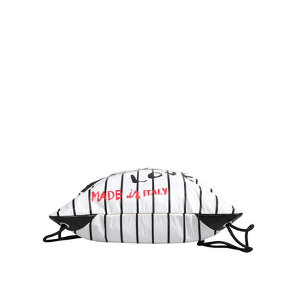 Dolce & Gabbana Black White Striped Polyester Drawstring Bag Dolce & Gabbana