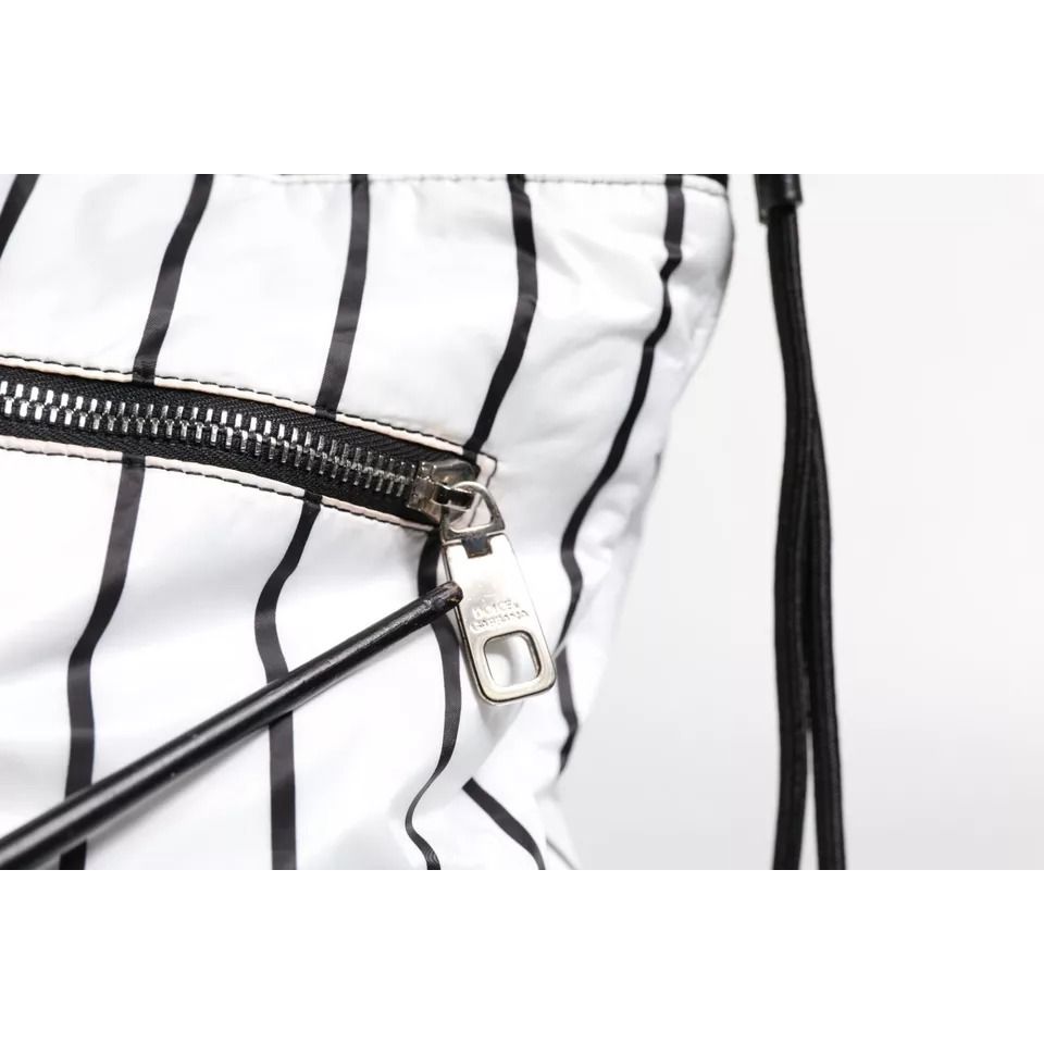 Dolce & Gabbana Black White Striped Polyester Drawstring Bag Dolce & Gabbana