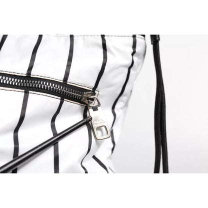 Dolce & Gabbana Black White Striped Polyester Drawstring Bag Dolce & Gabbana