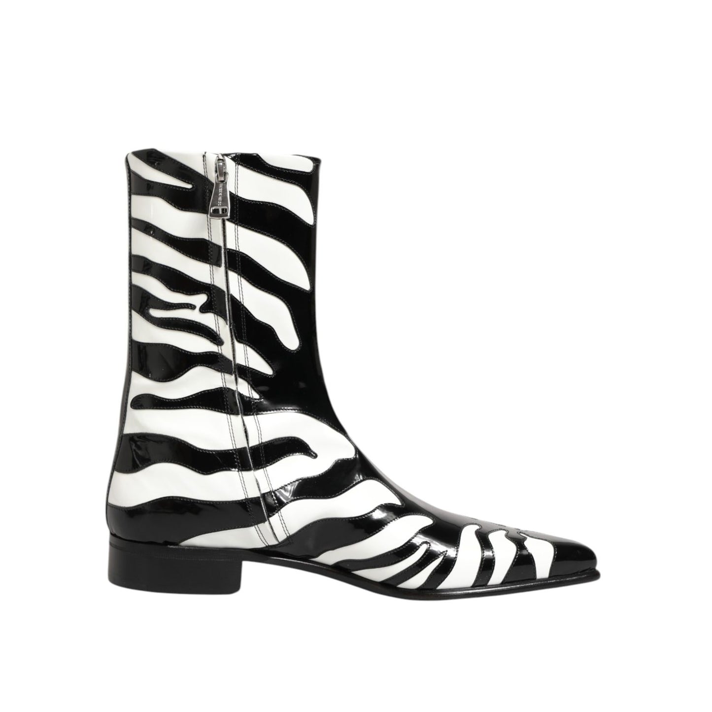 Dolce & Gabbana Black White Zebra Leather Mid Calf Boots Shoes Dolce & Gabbana