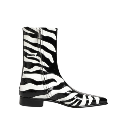 Dolce & Gabbana Black White Zebra Leather Mid Calf Boots Shoes Dolce & Gabbana