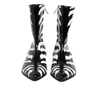 Dolce & Gabbana Black White Zebra Leather Mid Calf Boots Shoes Dolce & Gabbana