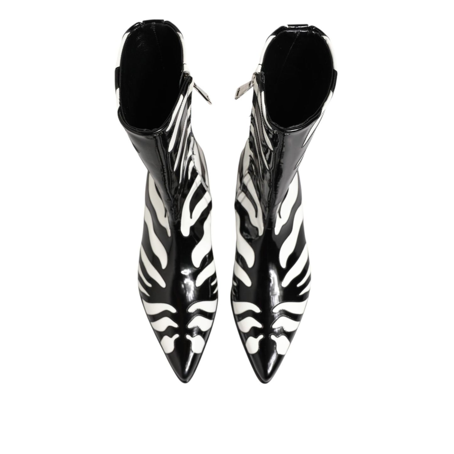 Dolce & Gabbana Black White Zebra Leather Mid Calf Boots Shoes Dolce & Gabbana