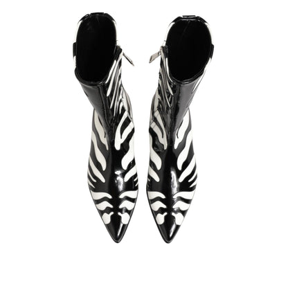 Dolce & Gabbana Black White Zebra Leather Mid Calf Boots Shoes Dolce & Gabbana
