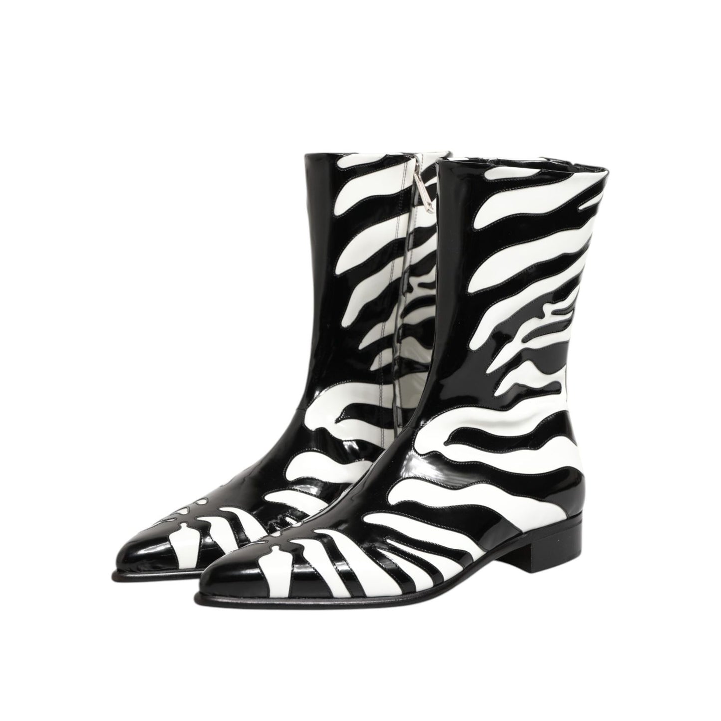 Dolce & Gabbana Black White Zebra Leather Mid Calf Boots Shoes Dolce & Gabbana
