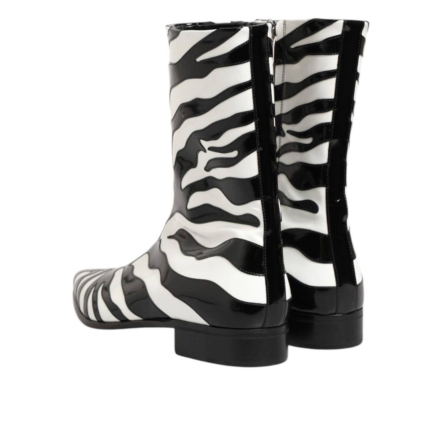 Dolce & Gabbana Black White Zebra Leather Mid Calf Boots Shoes Dolce & Gabbana