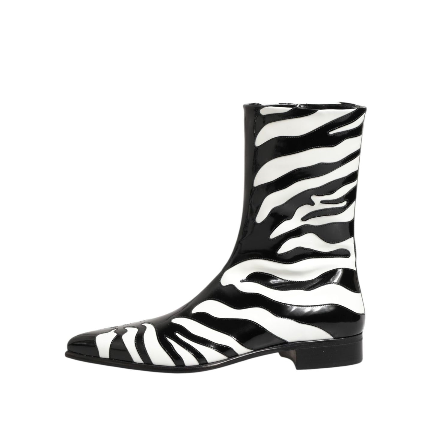 Dolce & Gabbana Black White Zebra Leather Mid Calf Boots Shoes Dolce & Gabbana