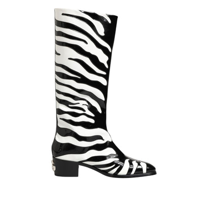 Dolce & Gabbana Black White Zebra Over The Calf Boots Shoes Dolce & Gabbana