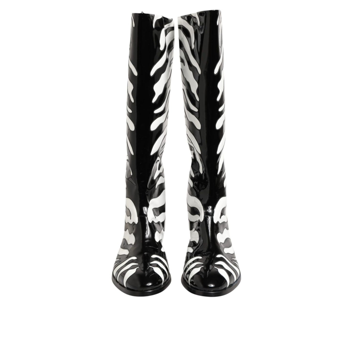 Dolce & Gabbana Black White Zebra Over The Calf Boots Shoes Dolce & Gabbana