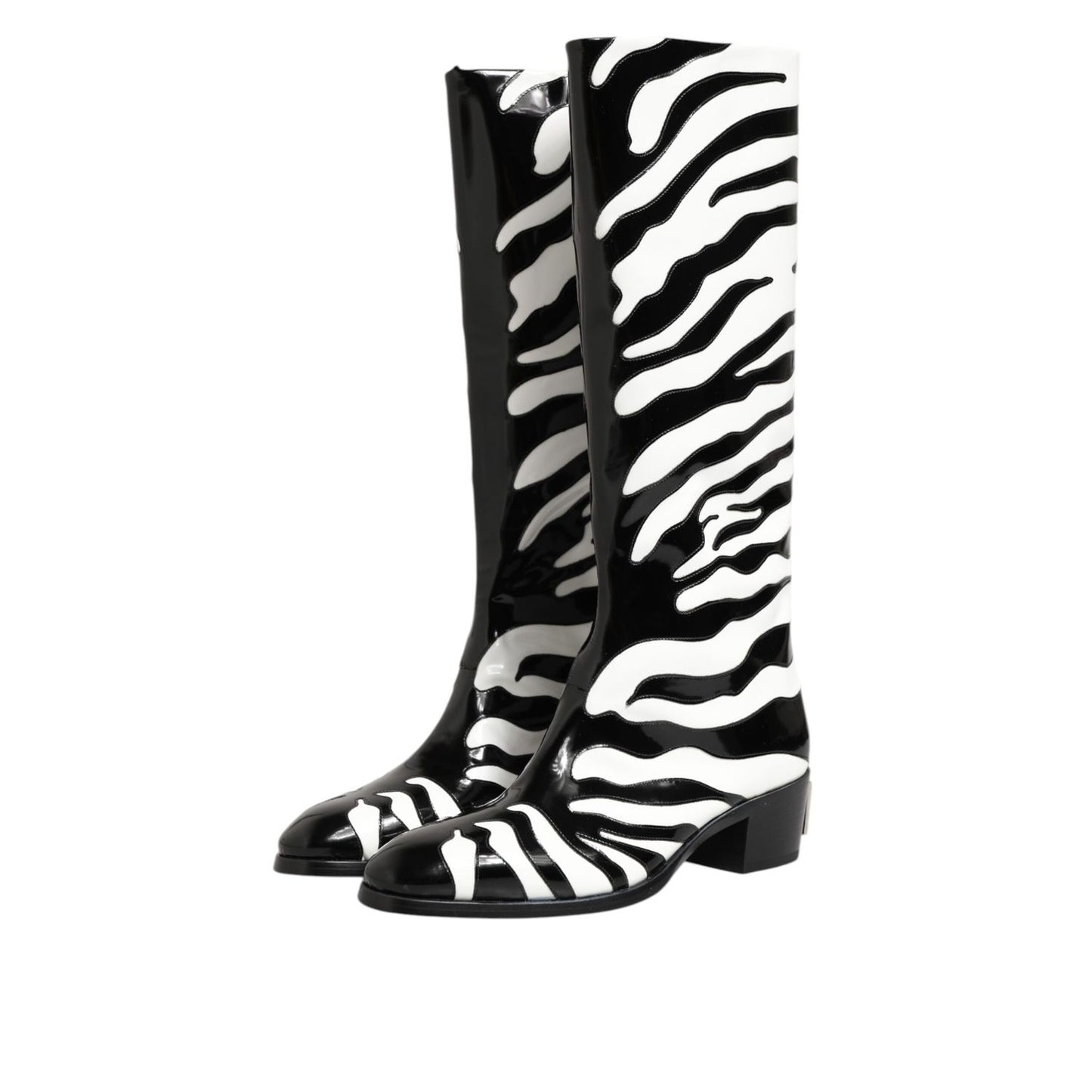 Dolce & Gabbana Black White Zebra Over The Calf Boots Shoes Dolce & Gabbana