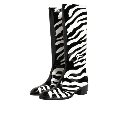 Dolce & Gabbana Black White Zebra Over The Calf Boots Shoes Dolce & Gabbana